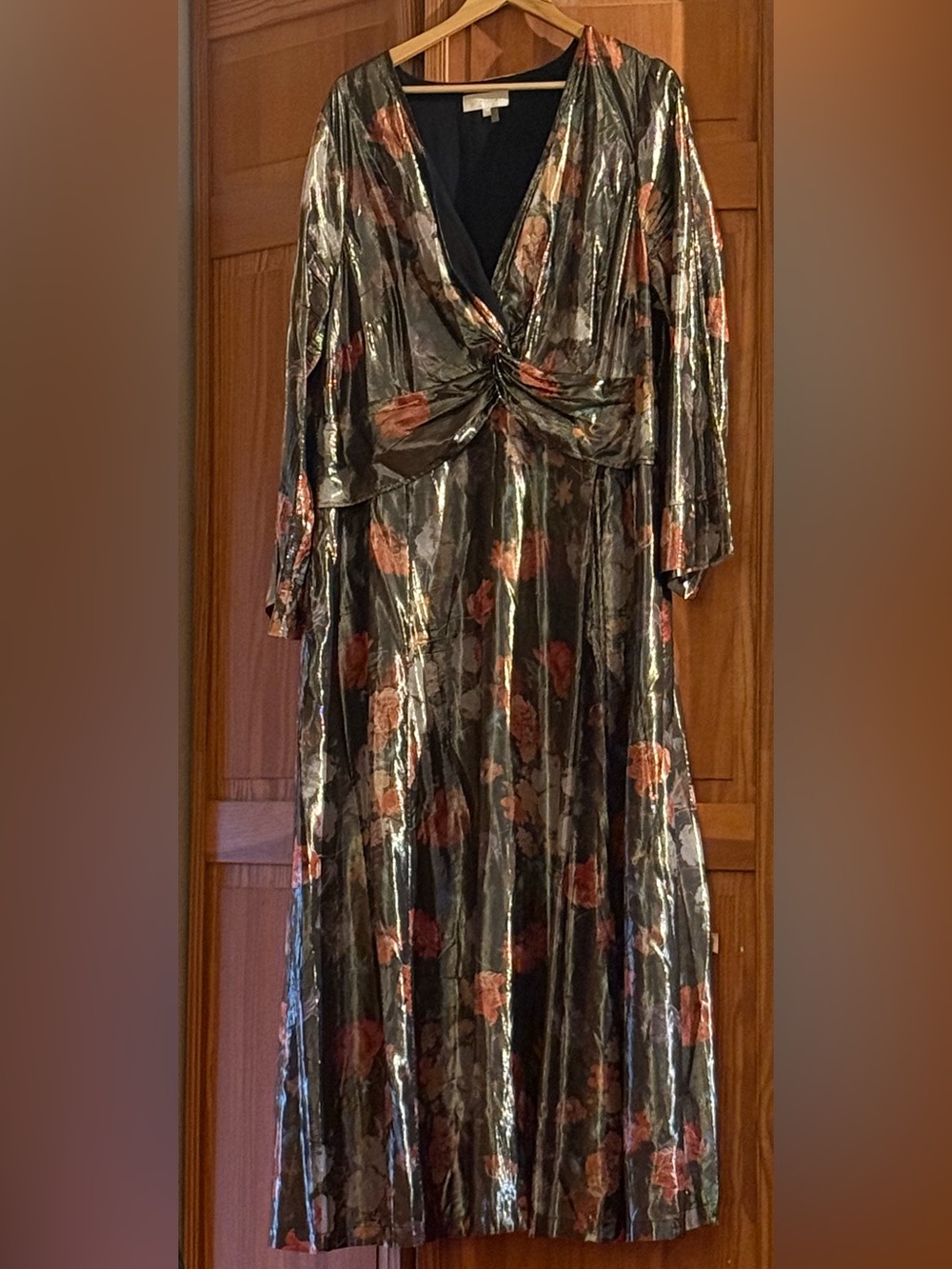 Caballero Metallic Floral Long-Sleeve Dress